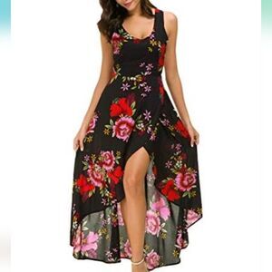 BRAND NEW KORMEI  SLEEVELESS SCOOP NECK FLORAL High LOW SPLIT LONG PARTY  DRESS